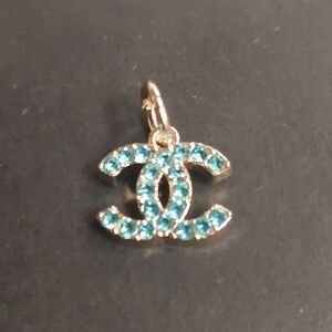 CC Gold and Blue Crystal Charm Pendant